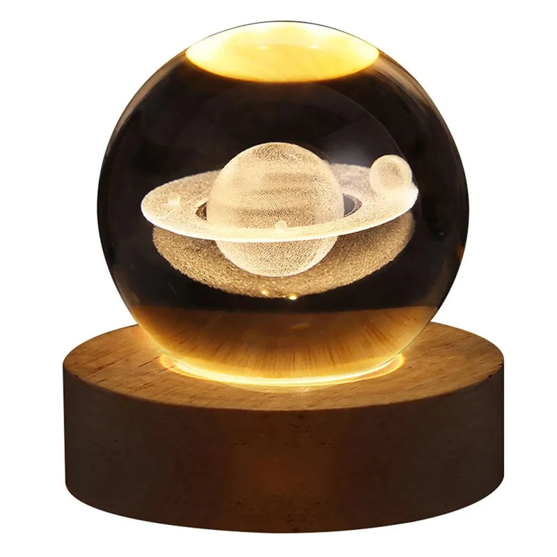 3D Crystal Ball Lamp with Galaxy and Planetary Projections 