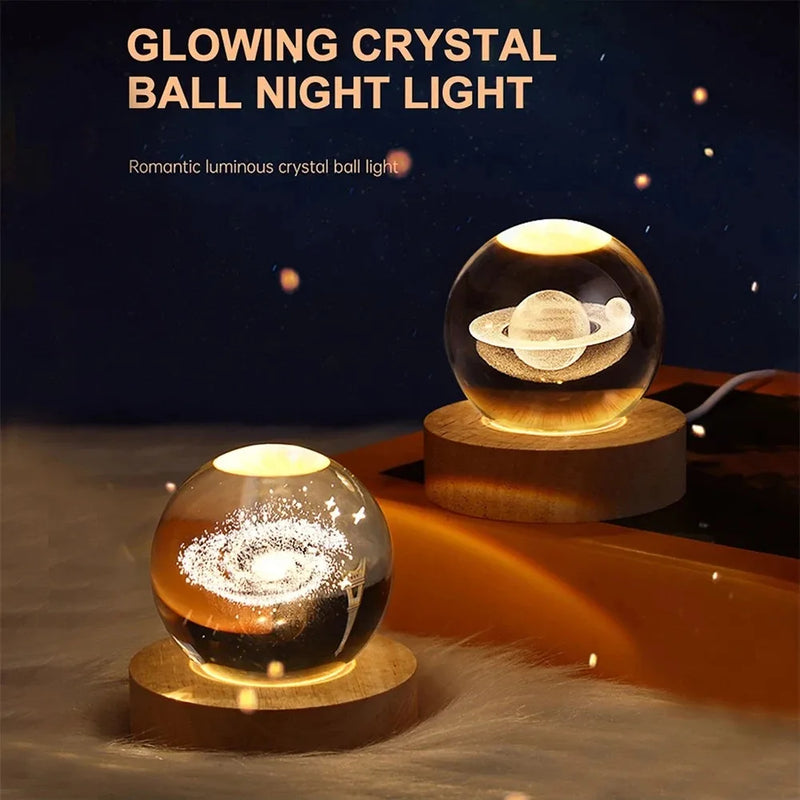 3D Crystal Ball Lamp with Galaxy and Planetary Projections 