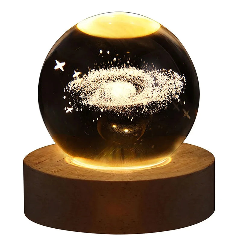 3D Crystal Ball Lamp with Galaxy and Planetary Projections 