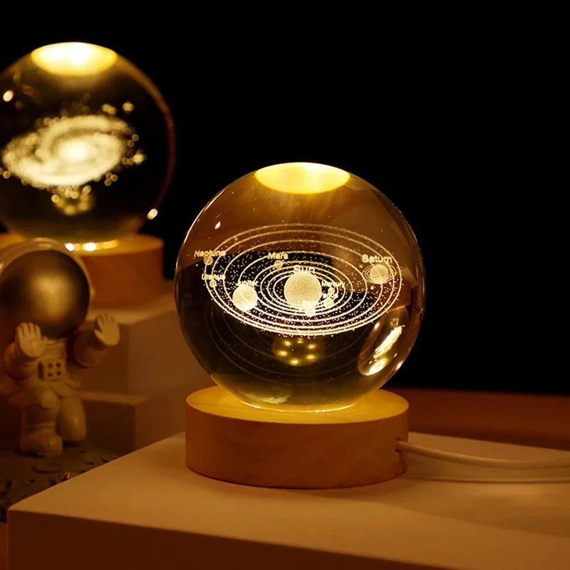 3D Crystal Ball Lamp with Galaxy and Planetary Projections 