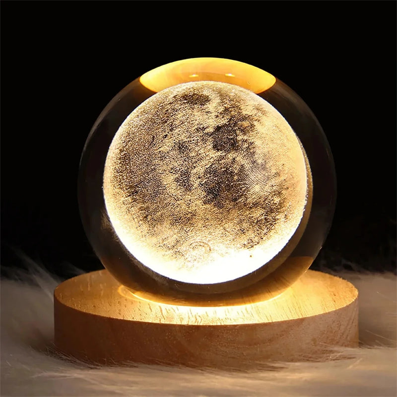 3D Crystal Ball Lamp with Galaxy and Planetary Projections 